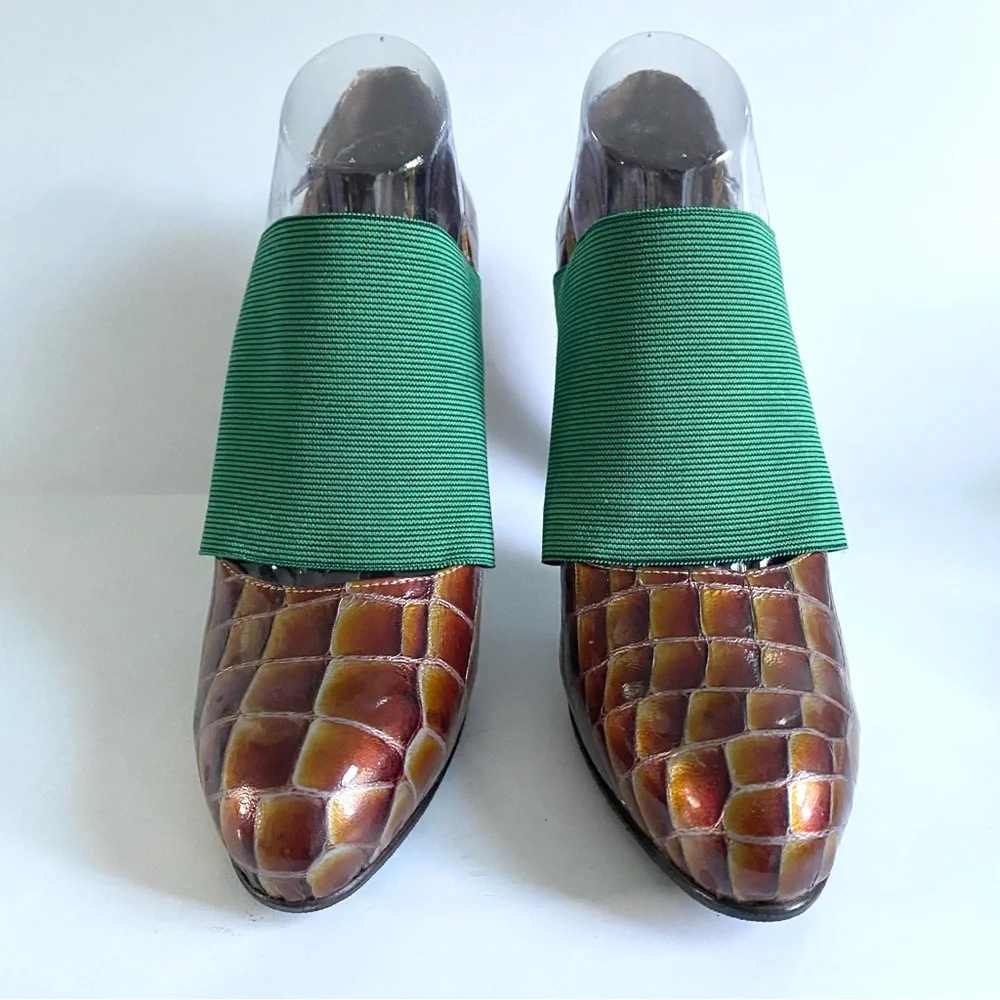 $418 MSRP Lucila Iotti Handmade Artisan Leather Crocodile High Heel Pumps 10.5‎